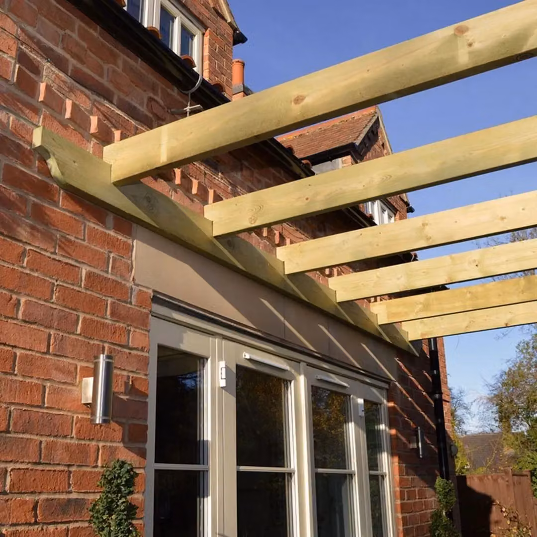Rutland County Garden Furniture Ltd Wall Mounted Lean-to Garden Pergola in Wood and Steel, Green, W: 420 cm, D: 240 cm, H: 270 cm – 3