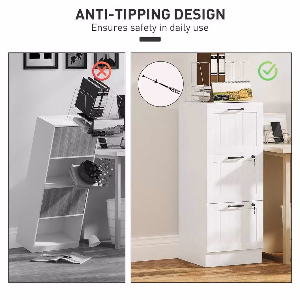 NESTLUNE 3 Drawer File Cabinet with Lock in White – 2