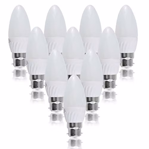 MiniSun Pack of 10 4W High Power LED B22 Candle Bulbs, 40W Equivalent, Frosted Opal, 3000K Warm White