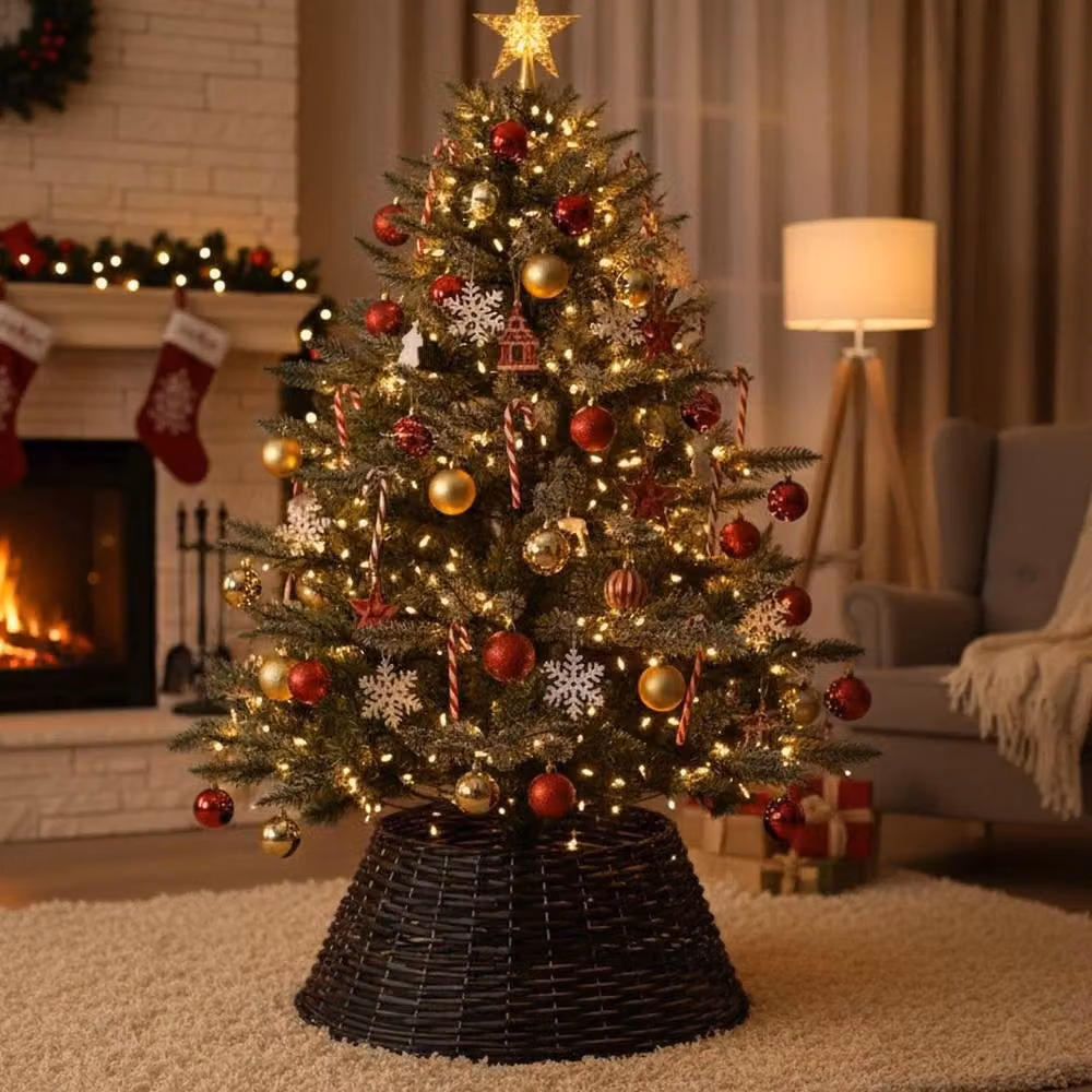 SPETLEK Black Christmas Natural Large Willow Wicker Woven Rattan Round Tabletop W: 100 cm, D: 60 cm – 5