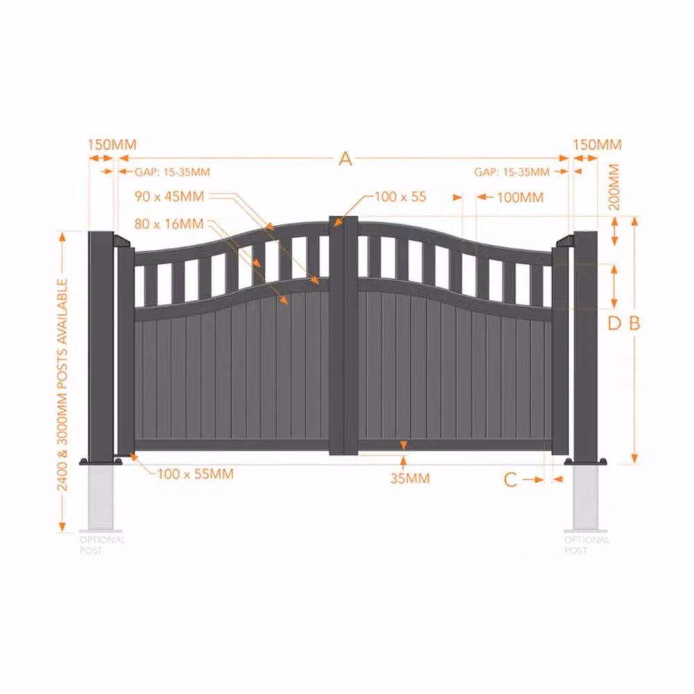Ready Made Aluminium Double Swing Gate in Grey with Vertical Solid Infill, W: 300 cm, H: 180 cm – 2