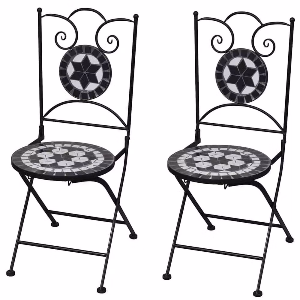Berkfield Home Set of 2 Folding Bistro Chairs in Black and White Ceramic and Metal – 2