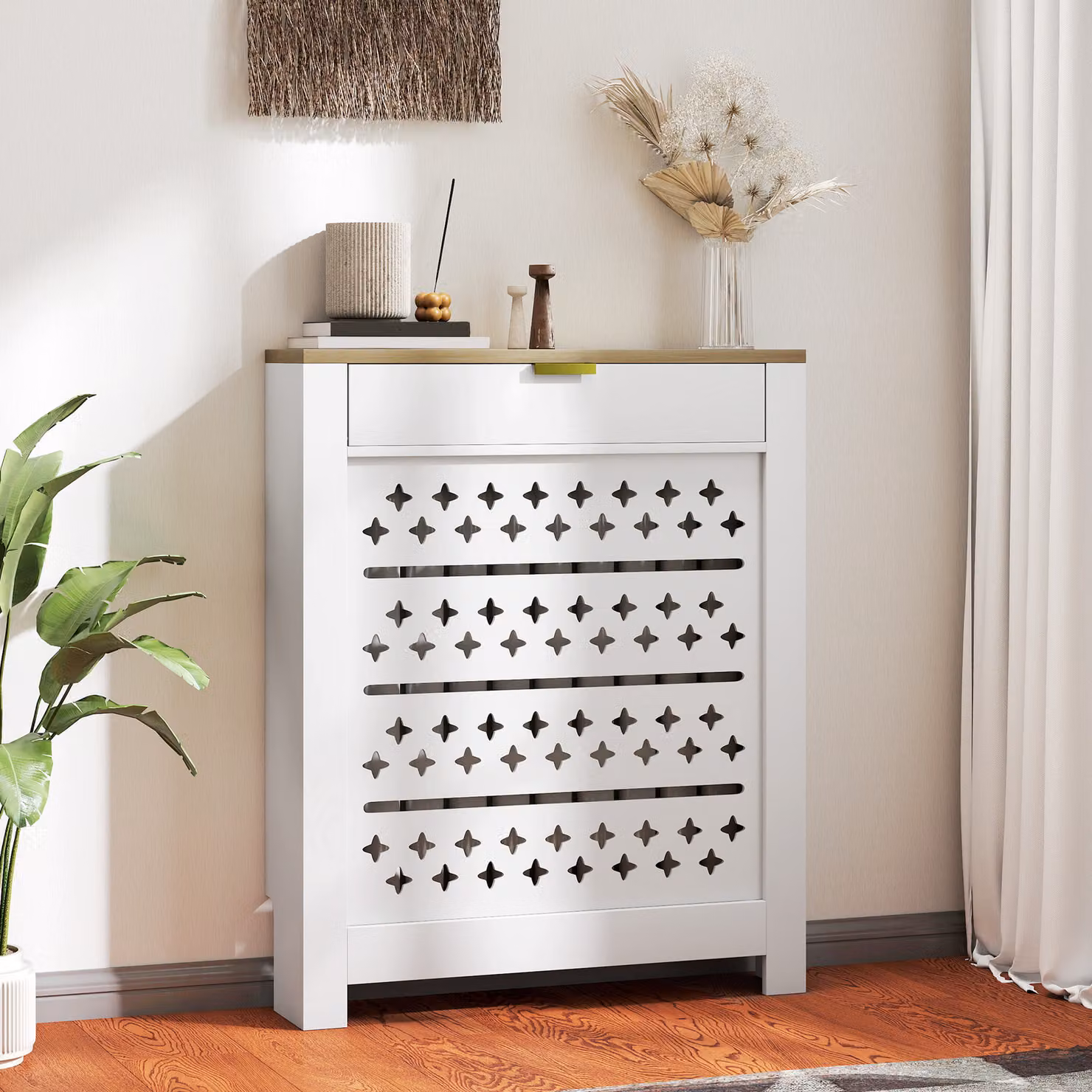 HOMCOM Minimalist Radiator Cover with Drawer, White, W: 78 cm, D: 19 cm, H: 10 cm – 2