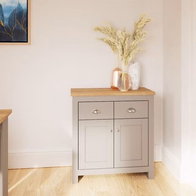 Timber Art Design Lisbon Compact 2 Door 2 Drawer Sideboard Storage Cabinet in Light Grey – 1
