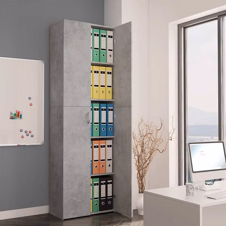 Berkfield Home Office Cabinet in Concrete Grey, W/D/H: 60 x 32 x 190 cm