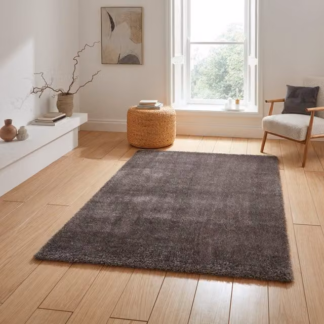 Terrys Lux Shaggy Rectangular Rug in Grey Anthracite Polyester