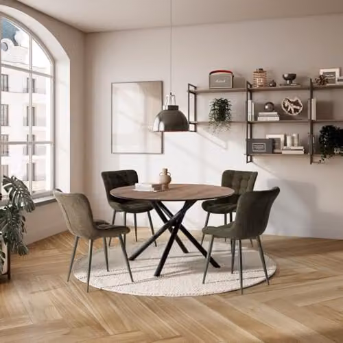 Calicosy Maya Round Wood Dining Table in Brown with Metal Legs, Diameter: 120 cm, Height: 76 cm – 2