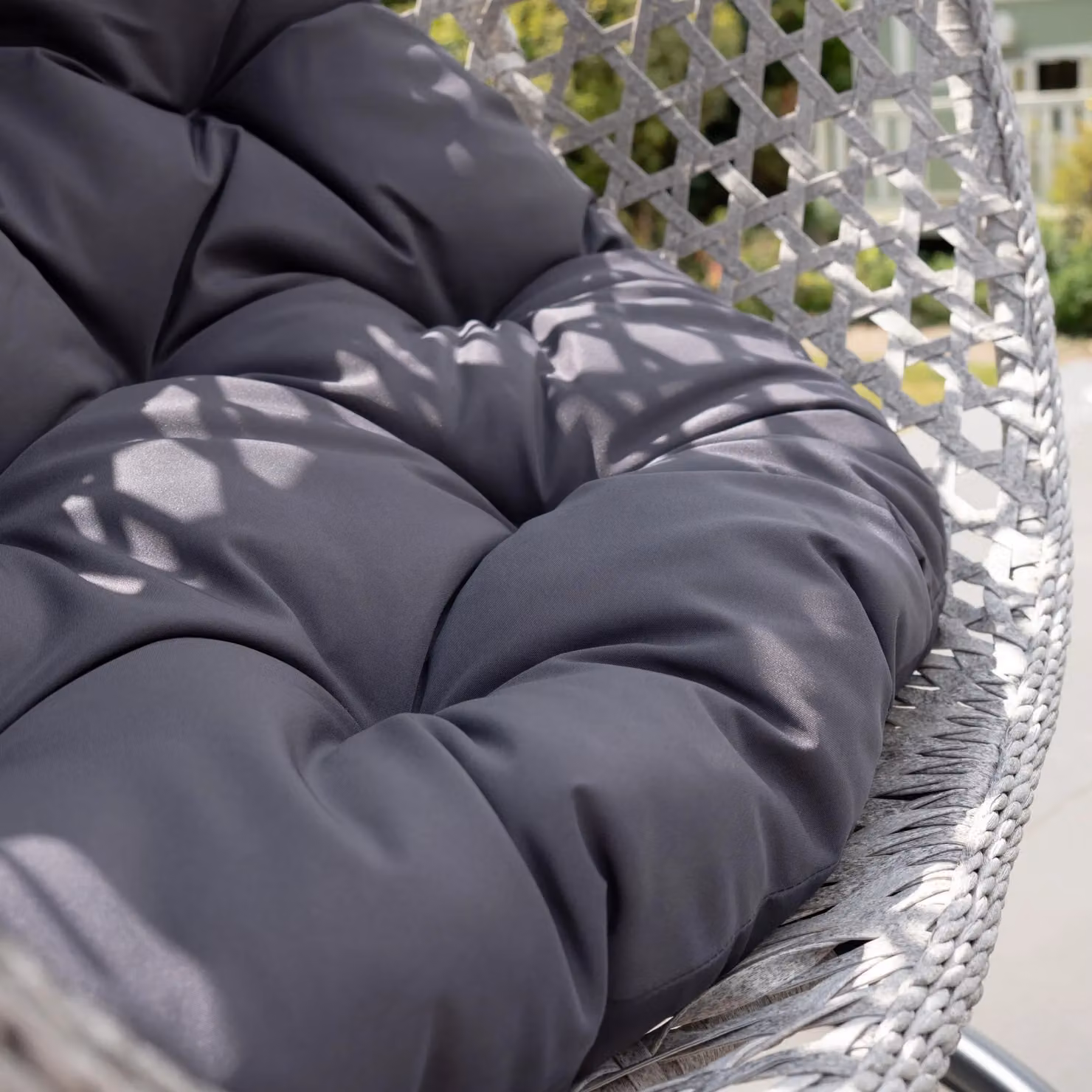 Artemis Home Abingdon Single Egg Pod Hanging Swing Chair in Dark Grey with Metal Frame and Rattan Design – 2