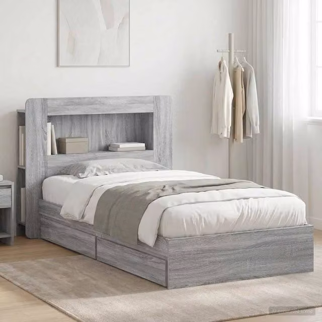 Berkfield Home Modern Bed Frame with Storage Drawers in Grey Sonoma, W/D/H: 90 x 190 cm, Engineered Wood