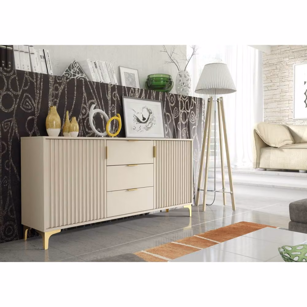 Creative Furniture Tide Crest Sideboard in Cashmere Warm Beige and Gold, W: 140 cm, H: 80 cm, D: 35 cm – 2