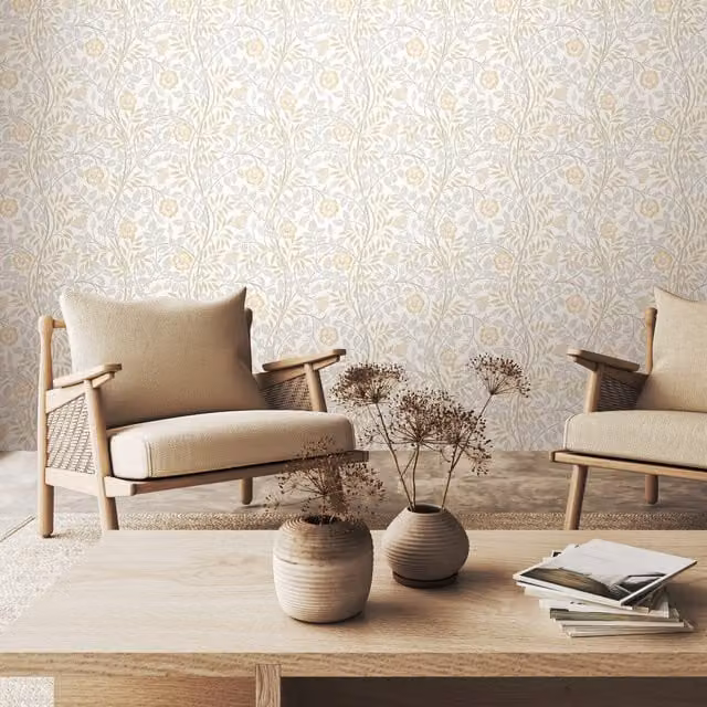 Hoopla Walls Rosehip Trail Natural Stone Grey Floral Scandinavian Wallpaper