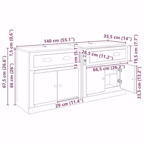 vidaXL Set of 2 Modern Sideboards in Artisan Oak and Brown, W/D/H: 70 x 35.5 x 67.5 cm – 3