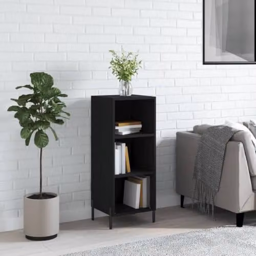 vidaXL Black Engineered Wood Sideboard W/D/H: 34.5 x 32.5 x 90 cm