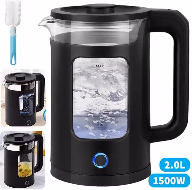 Pawnora 2L Glass Electric Fast Boil Kettle in Black, 1500W – 1