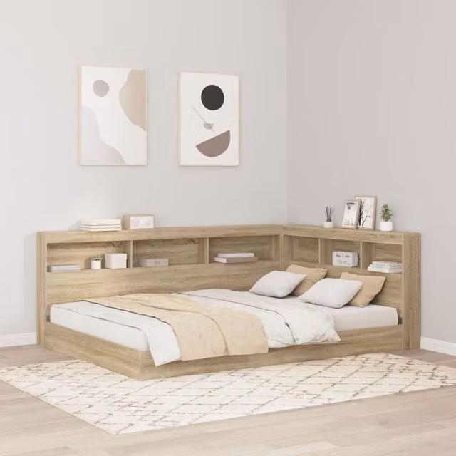 Berkfield Home Storage Headboard with Integrated Shelf in Sonoma Oak and Brown, Width: 140 cm