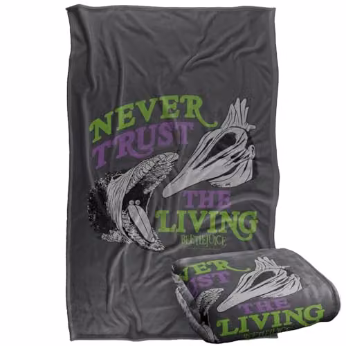 Warner Bros. Beetlejuice Never Trust Silky Touch Super Soft Fleece Throw Blanket, Multicolour, W: 91.44 cm x L: 147 cm
