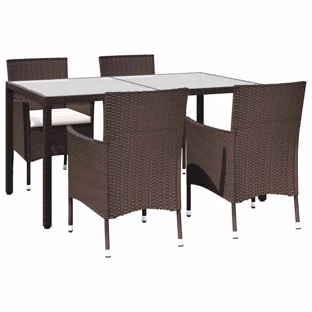 Berkfield Home Beautiful 5 Piece Brown Poly Rattan Garden Dining Set with Cushions – 2