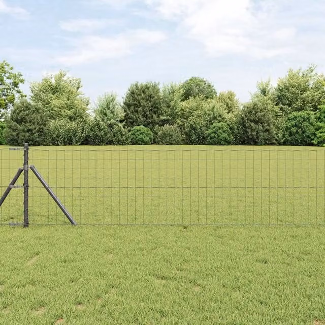 Berkfield Home Euro Fence with 7 Posts, Galvanised Steel, Grey and Silver, W: 10 m, H: 0.6 m – 1
