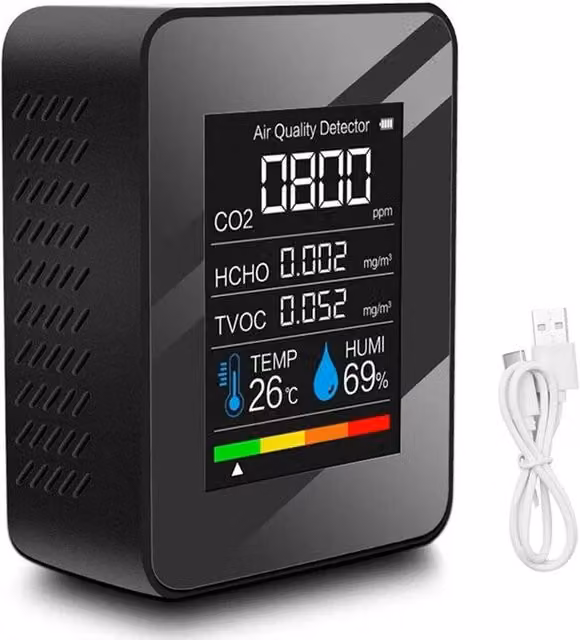 FLAVORA 5-in-1 CO2 Meter and Air Quality Detector in Black – 1