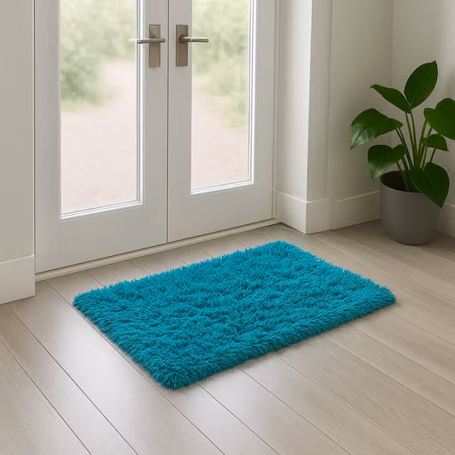 Velosso Supersoft Shaggy High Pile Rectangular Mat, Petrol Blue, W/D/H: 60 x 40 x 1 cm