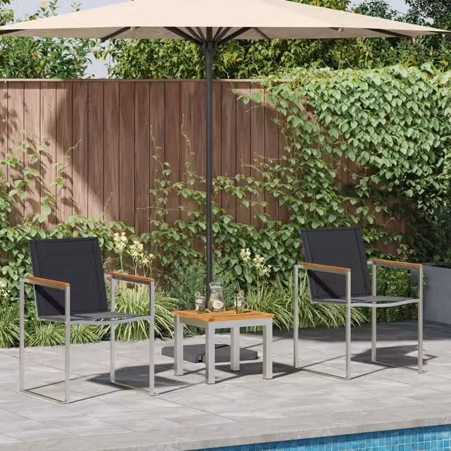 Berkfield Home Set of 2 Modern Dining Chairs in Grey and Brown, Made of Solid Acacia Wood, W: 60 cm, D: 56 cm, H: 85 cm