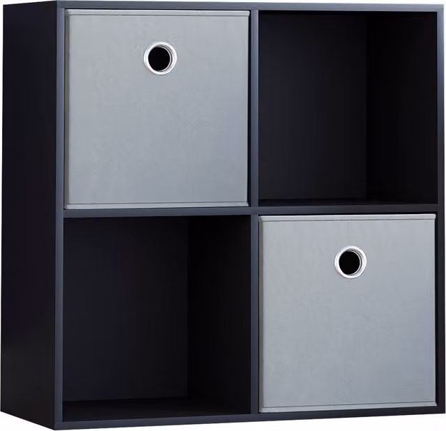 Vida Designs Durham 4 Cube Storage Organiser with 2 Grey Baskets, Black, W/D/H: 64.5 x 29.0 x 64.5 cm – 7