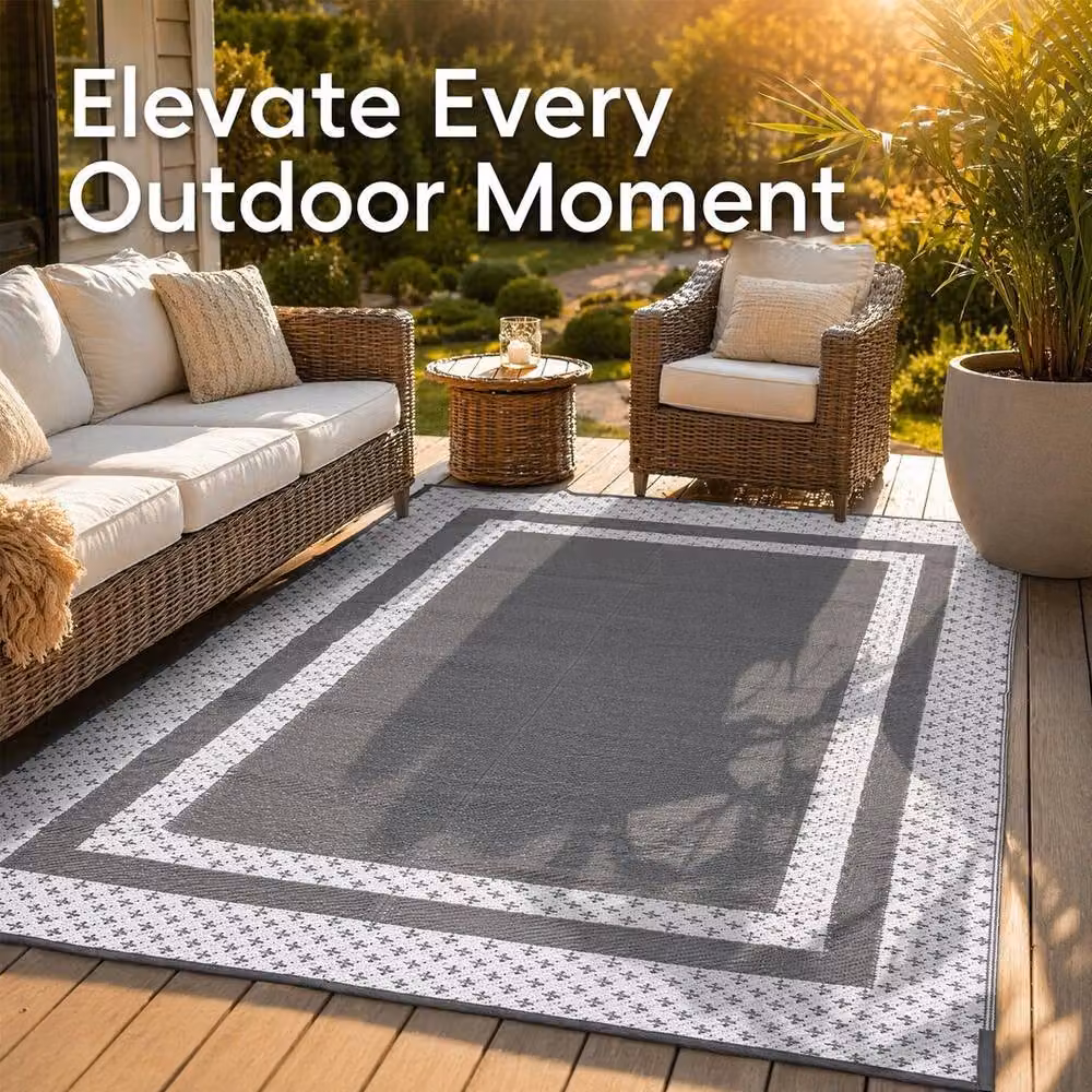 FLAVORA Reversible Grey Double-Sided Terrace Mat for Camping and Garden, W/D/H: 122 x 183 cm – 5