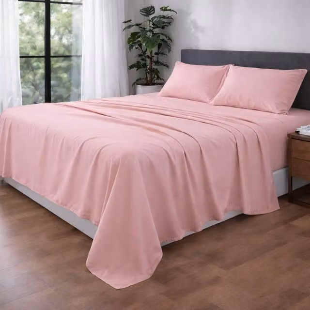 Homes-Linen Ultra Soft Microfibre Breathable Pink Flat Sheet, W/D/H: 180 x 200 cm