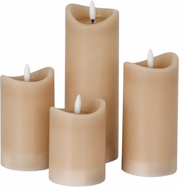 KDMK Luxe Collection Modern Melted LED Flameless Pillar and Tealight Candles in Beige and Brown
