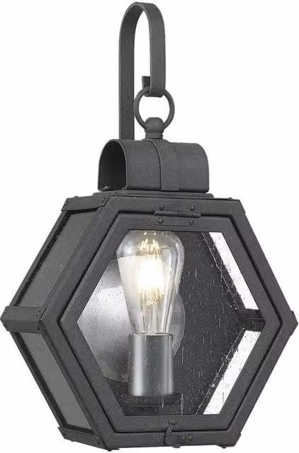 Quoizel Heath Outdoor Wall Lantern in Mottled Black and Bronze with Transparent Glass, IP44 Rated – 1