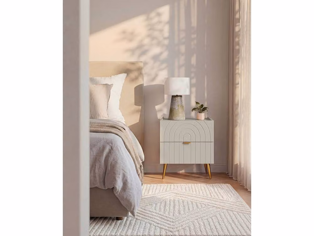 Vente-unique NORSIM Set of 2 Beige Bedside Tables with 2 Drawers, W/D/H: 40 x 49.5 x 45 cm – 3