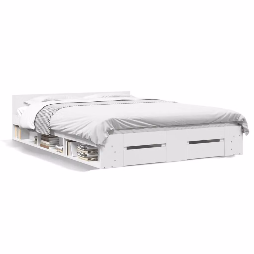 Berkfield Home Modern Bed Frame with Drawers, White, W: 140 cm, D: 200 cm – 2