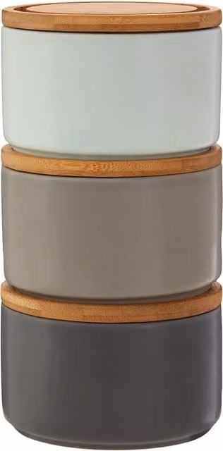 Premier Housewares Fenwick Set of 3 Airtight Stackable Ceramic and Stoneware Storage Canisters with Bamboo Lids in Grey and Blue
