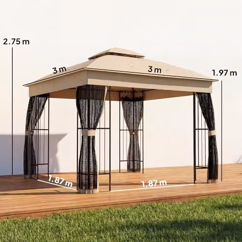 Outsunny Garden Gazebo with Shelving and UPF50+ Protection, W/D/H: 300 x 300 x 275 cm – 7