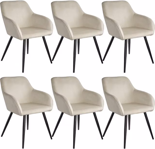 tectake Marilyn Set of 6 Velvet Dining Chairs in Cream and Black