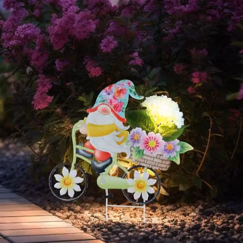 Globo Lighting Solar LED Garden Lamp Multicolour Gnome on Bicycle, Height: 52.5 cm – 2