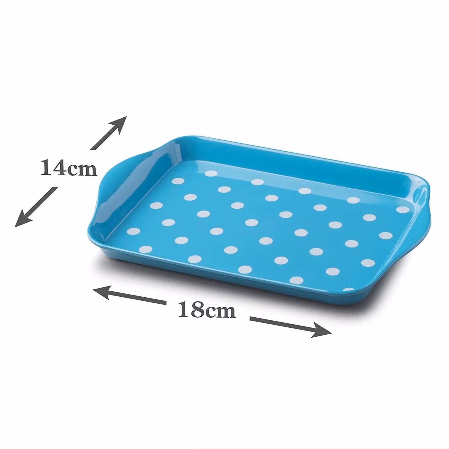 Zeal Melamine Dotty Mini Rectangular Serving Tray with Handles in Turquoise, W: 18.0 cm x D: 14.0 cm x H: 2.0 cm – 2