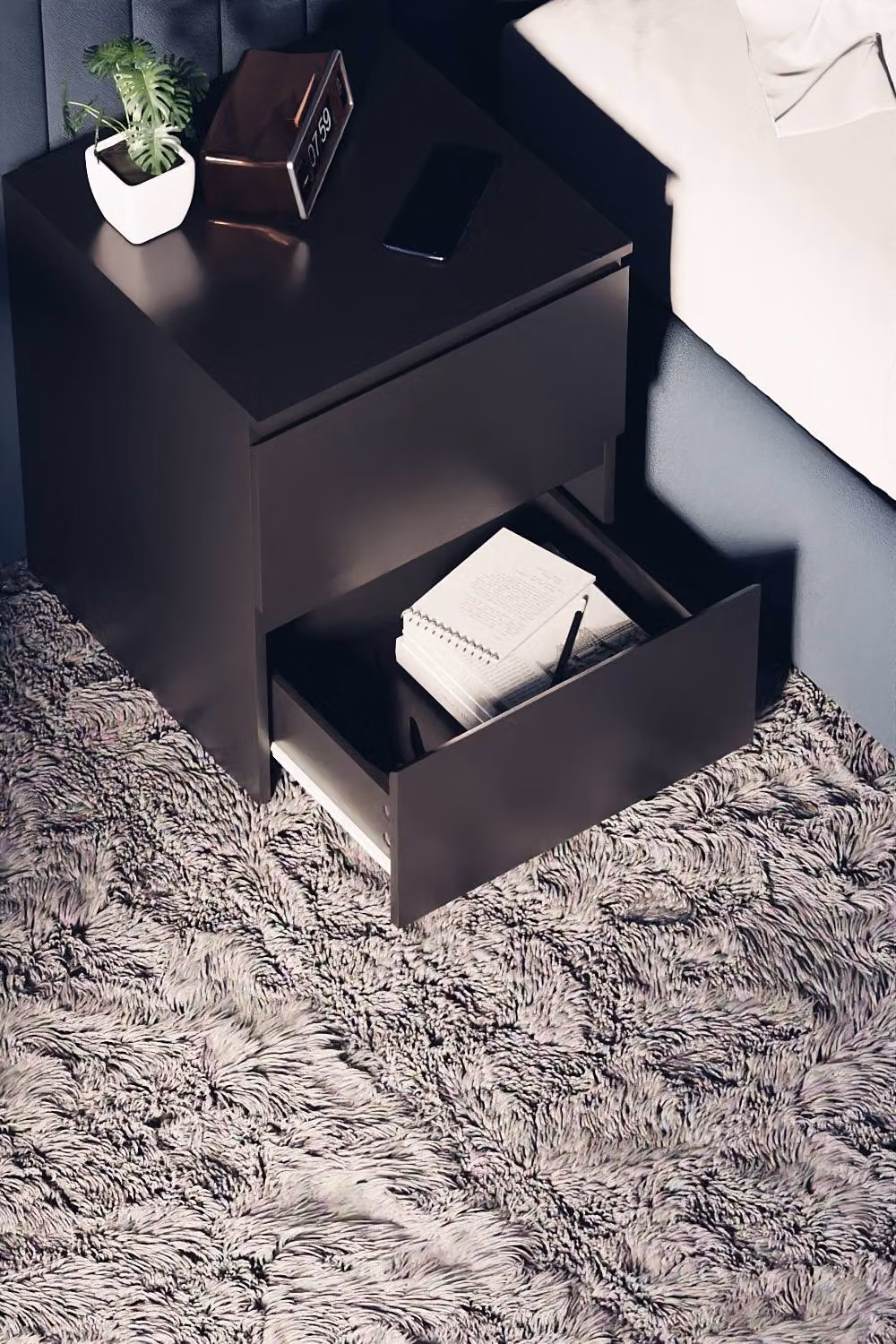 HD Designs Denver 2 Drawer Bedside Chest of Drawers in Black – 5