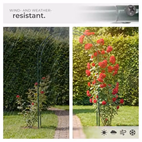 tectake Metal Garden Arch and Climbing Plant Support in Green, W/D/H: 140 x 40 x 240 cm – 3