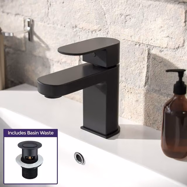 Nes Home Single Lever Mono Basin Mixer Tap with Pop Up Waste in Matte Black Brass – 1