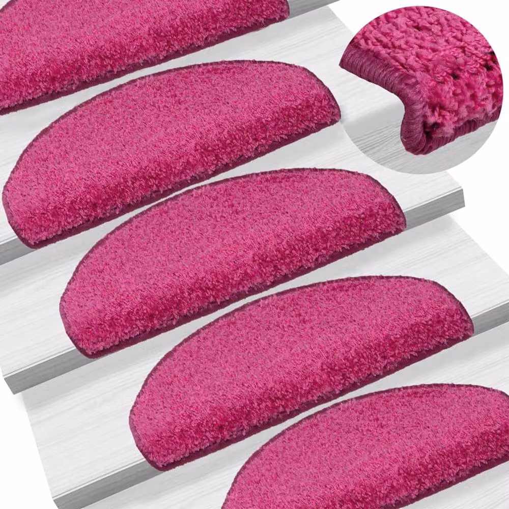 Berkfield Home Self-Adhesive Carpet Stair Treads, 15 Pieces, Pink, W: 65 cm, D: 21 cm, H: 4 cm – 2