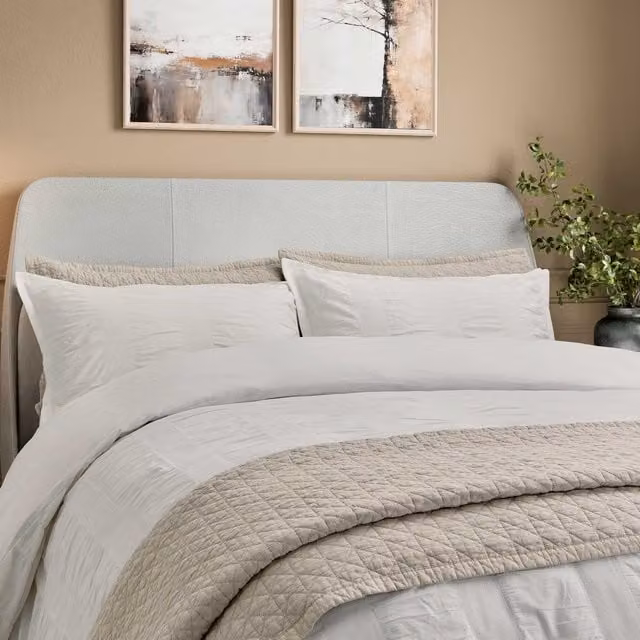Bedeck of Belfast Woven Waffle Stripe Cotton Super Kingsize Duvet Cover and Pillowcase Set, White, W: 260 cm, H: 230 cm – 1