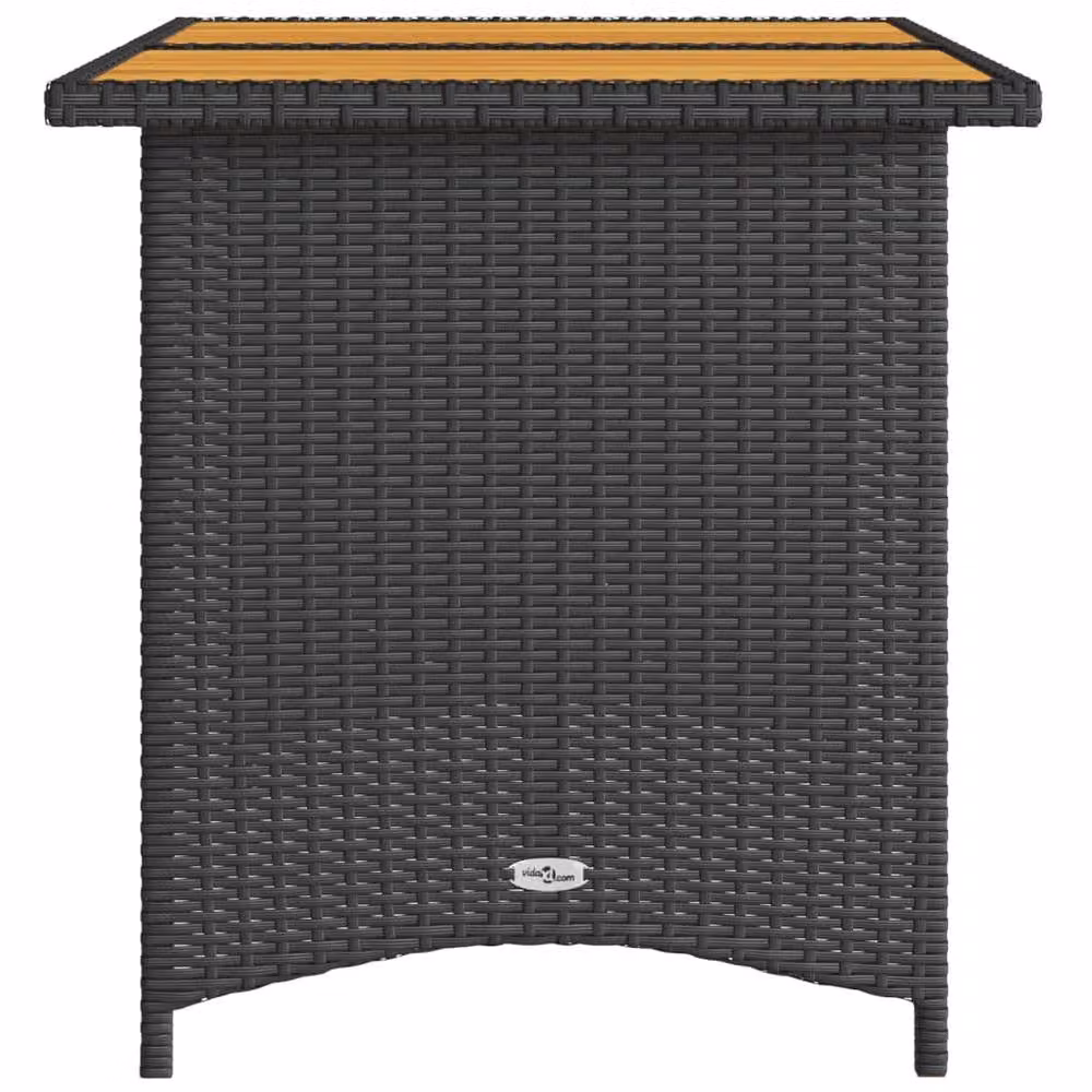 Berkfield Home Black Poly Rattan Garden Table with Oiled Acacia Wood Top, W/D/H: 110 x 68 x 70 cm – 3