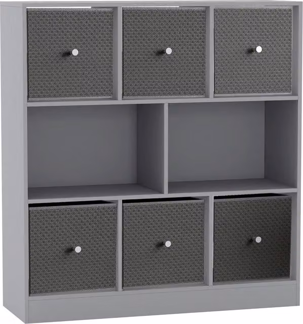 URBNLIVING Modern 8 Cube Bookcase with 6 Dark Grey Fabric Storage Drawers