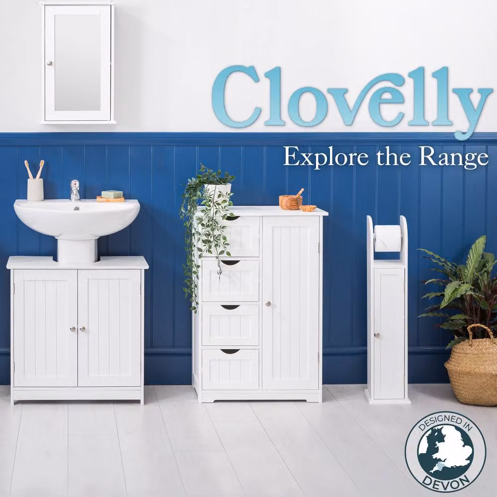 Christow White 4 Drawer Freestanding Wooden Bathroom Cabinet with Silver Details, H: 82 cm, W: 56 cm, D: 30 cm – 2
