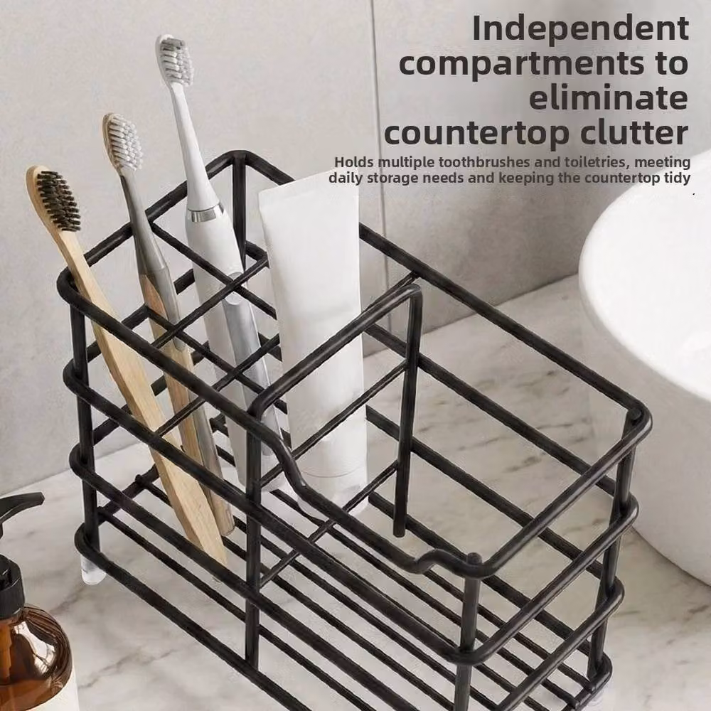 KORVIXA Freestanding Metal Bathroom Toothbrush Holder in Black – 3