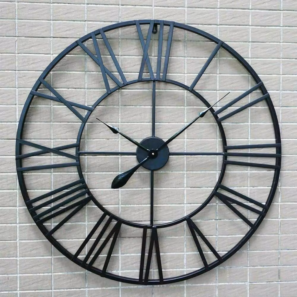 NESTLUNE Large Outdoor Garden Wall Clock with Roman Numerals in Black, W: 60 cm, H: 60 cm – 6