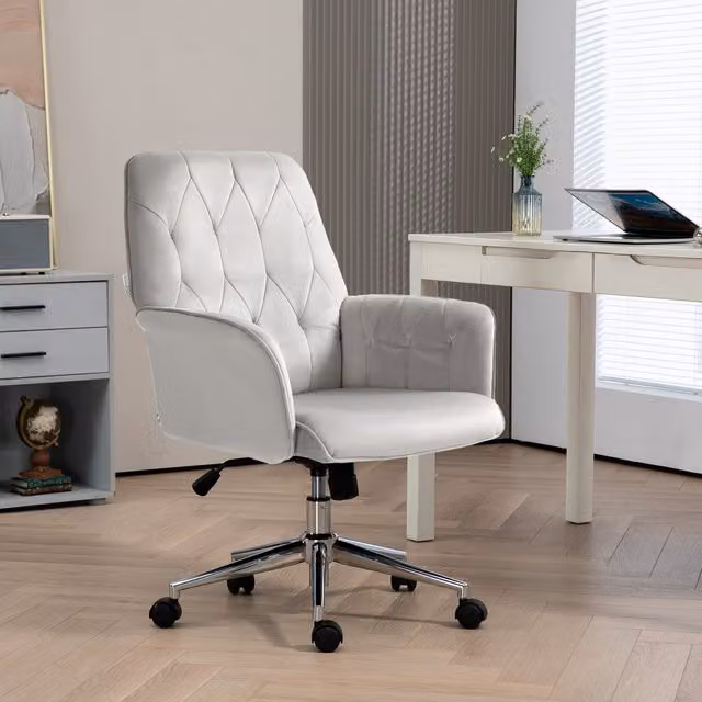Vinsetto Modern Grey Velvet Swivel Task Chair for Home Office
