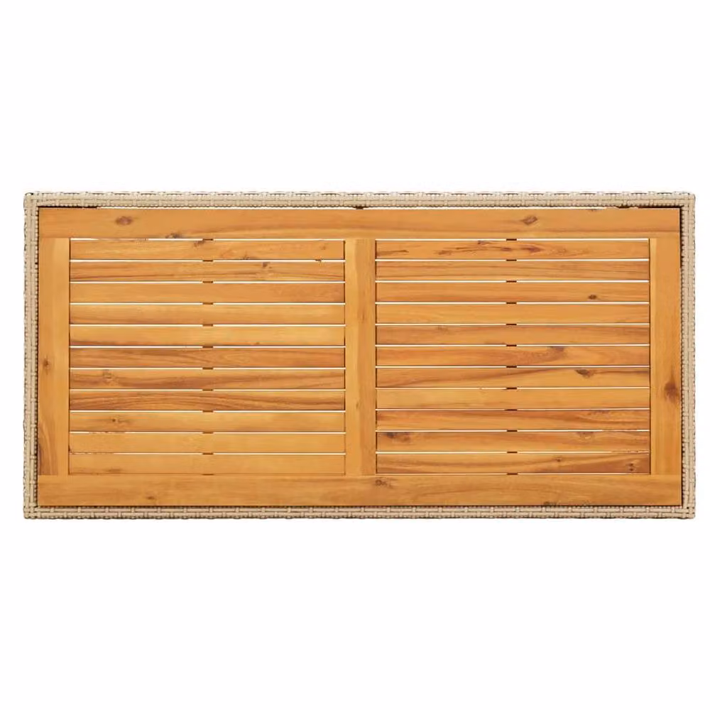 Berkfield Home Garden Table in Beige, Poly Rattan and Solid Acacia Wood, W/D/H: 123 x 60 x 74 cm – 2