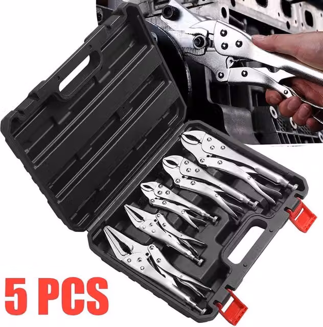 FLAVORA 5-Piece Heavy Duty Locking Plier Mole Grip Tool Set in Silver – 1